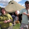 Bethan & Nikolai demonstrating the tricks of Kitchen Science at the Secret Garden Party - a balloon solidified with liquid nitrogen. Taken for Guerilla Science, July 25 2009.