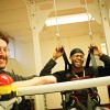 Biomedical engineer Raymond Daniel and his patient Raymond Daniel at the rehabilitation lab where Daniel is learning how to walk again. Published in The Varsity, November 17 2003.