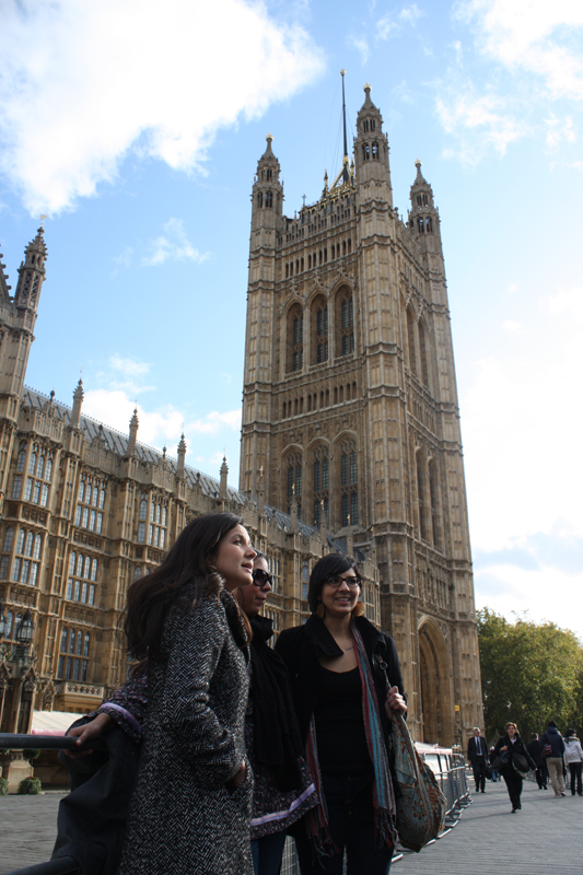 Melina Laboucan-Massimo, Heather Milton Lightening and Eriel Tchekwie Deranger by the House of Commons, London.