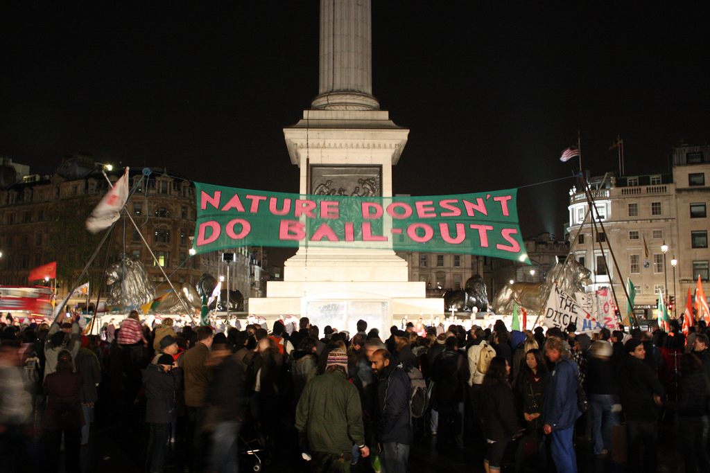 Climate activists in London's Trafalgar Square, which they occupied throughout the UN conference in Denmark.